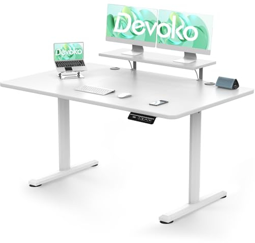 Devoko Scrivania da utilizzare seduti o in piedi, 140 x 60 cm, Bianco