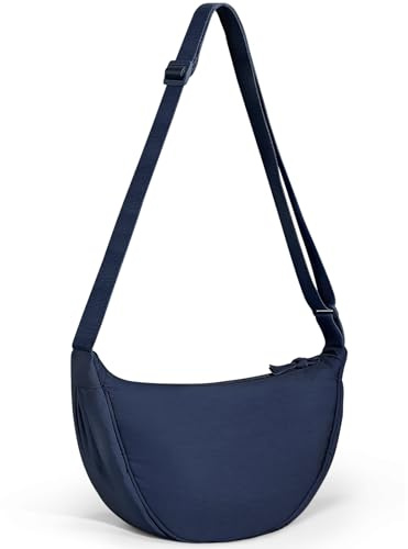Yuson Girl Damen Halbmond Crossbody Schultertasche, Casual Moon Bag Einfarbige Tragbare Handtasche Nylon Halfmoon Crossbody Bag Umhängetasche mit Verstellbarer Schultergurt(Marineblau)
