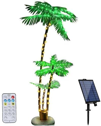 Hawofly Led Baum für Draußen,Solar Lichterbaum Aussen mit Fernbedienung,Künstliche Palme beleuchtet,Palmenlampe Aussen von 180 cm zur Dekoration von Garten Balkon Innen- und Außenbereich