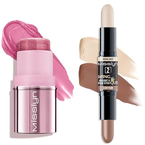 Misslyn Set Multi-Stick Viso, Occhi e Labbra – Stick 3 in 1 Blush, Rossetto e Ombretto con Burro di Karité – 2 in 1 Contouring Illuminante Viso - Facile da Applicare Texture Cremosa, Effetto Naturale