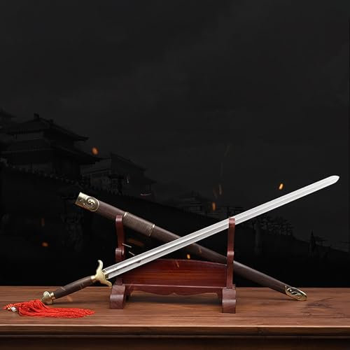 Chinesisches Kampf-Tai-Chi-Schwert aus Edelstahl,Handschutz aus Legierung + Scheide aus Wengeholz,mit Holzscheide für Tai-Chi-Trainingsschwerter,Übungsschwert Morgenschwert – 100 cm