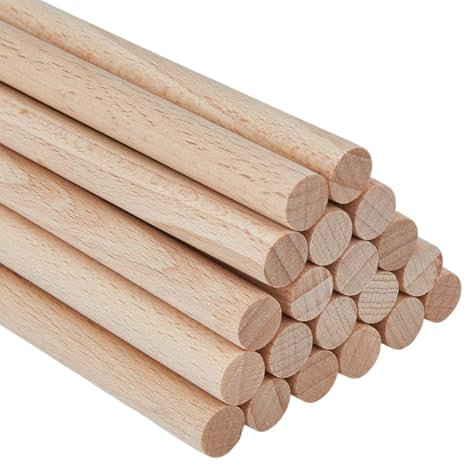 Hobbspring 20 Stück Dübelstange Unbehandelte Naturholzstangen Holzdübel Massivholzstange 20x1cm Hartholzstäbe Holz Bastelstange Zum Basteln DIY Stricken Wandteppiche Heim Und Gartendekoration