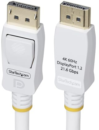 StarTech.com 6ft (1.8m) White VESA Certified DisplayPort 1.2 Cable, 4K 60Hz, 21.6Gbps, Latching DP Connectors, DP 1.2 Cable