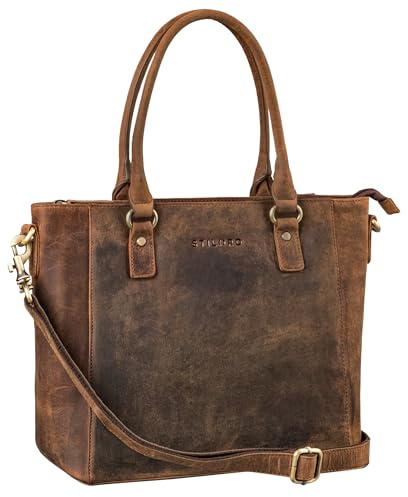 STILORD Abigail Handtasche Büro Damen Leder Shopper Vintage Schultertasche Businesstasche elegant für 13,3 MacBooks Arbeitstasche Echtleder Farbe:Kreta - braun