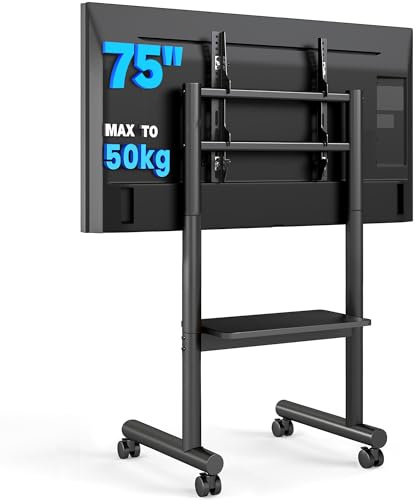 5Rcom Supporto TV Mobile - Carrello Regolabile con Ruote per TV 32-70 Pollici, fino a 50 kg, con Ripiano (LCD/LED/OLED)