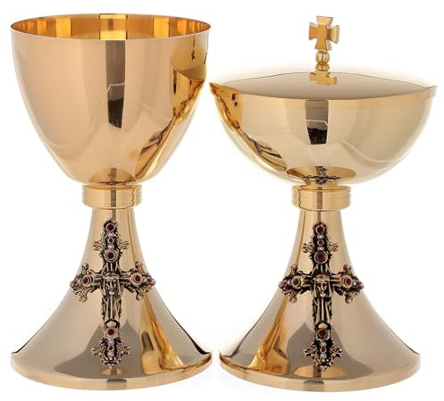 Holyart Kelch, Ziborium, Modell Jesus, aus vergoldetem Messing 24k, Ziborium