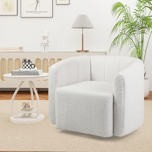 GIANTEX Poltrona Girevole, Poltrona a Forma di Zucca in Tessuto Sherpa con Schienale Curvato, Braccioli e Seduta Ampia, Poltrona da Club Imbottita per Soggiorno, Camera da Letto, Studio, Ufficio