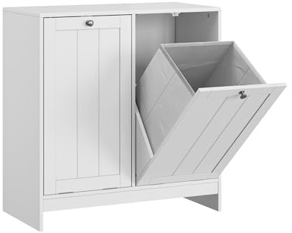 Smart FENDEE Badezimmerschrank mit 2 klappbaren Wäschekörben, Tilt-Out-Wäscheschrankdesign, Badezimmermöbel, Weiß