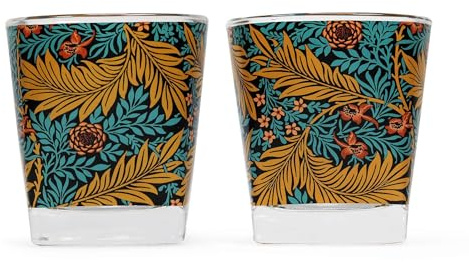Half Moon Bay | William Morris | Larkspur Print | Set of 2 Drinks Tumbler Glasses | Official Merchandise | Glassware for Water and Juice | Kitchenware Gift for Art Lovers