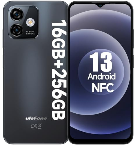 Ulefone Note 16 Pro 16GB+256GB Mobile Phones NFC, 50MP Camera Smartphone SIM-Free Unlocked 6.52 HD+ 4400mAh 4G Dual SIM Android 13 Smart Phone, Octa Core Fingerprint Face ID GPS OTG, UK Version Black