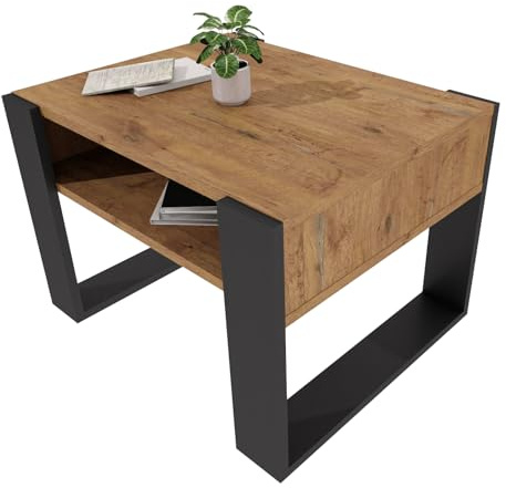 möbelkap Couchtisch 65×53.6 cm – Wohnzimmertisch aus Holzwerkstoff, Stabiler & moderner Kaffeetisch mit zusätzlicher Ablagefläche – Beistelltisch, Eiche Lancelot/Schwarz, rechteckig