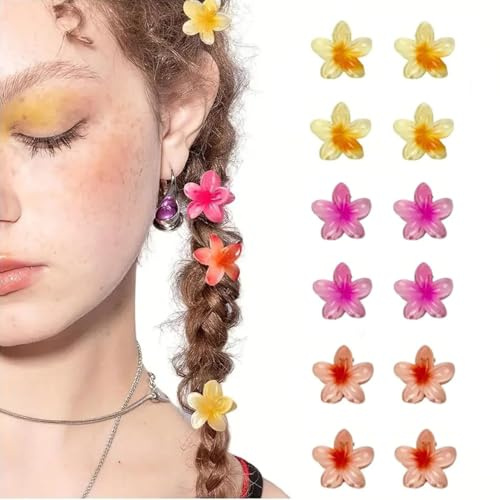 Blumen-Haarklammern, 12 Stück, 4,9 cm, niedliche Mini-Klauen-Clips für Damen/Mädchen, dickes/dünnes Haar, hawaiianische Haarschmuck, Geburtstagsgeschenke (3 Farben)