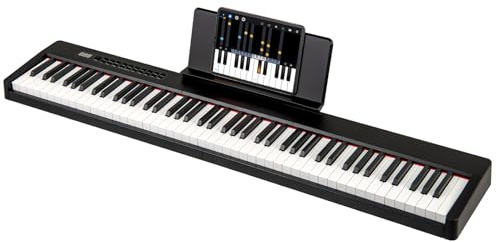 DREAMADE Clavier de Numérique 88 Touches, Clavier de Piano Électrique Portable avec Multiples Sources Audio, MIDI, Pédale, Pupitre, Adaptateur et Batterie Rechargeable (Noir)
