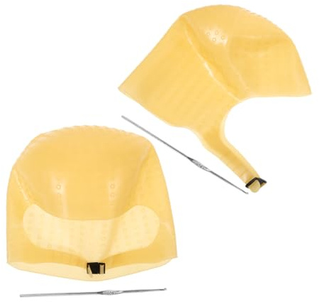 MAGICLULU Wiederverwendbare Silikon Strähnchenhaube mit Integriertem Haken 2 Stück Färbekappe Braune Highlights Kappe für Männer und Frauen für Salon und Zuhause