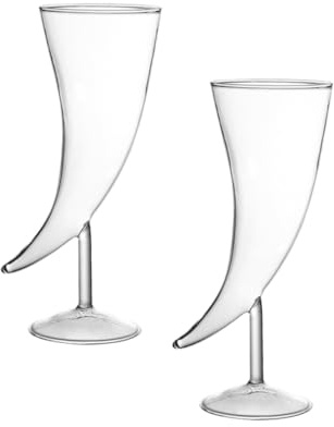 TOYANDONA Juego de 2 Copas de Vino de Vidrio Diseño de Cuerno de Buey Tamaño Pequeño 195X72X7 CM Copas de Cóctel Delicadas para Fiestas y Reuniones Domésticas