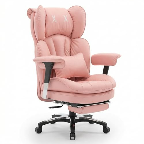 Efomao Bürostuhl, Ergonomischer Großer PU-Leder Chefsessel mit X-Stickerei, Lendenkissen, Fußstütze und Drehfunktion, Komfortabler Schreibtischstuhl für Büro und Homeoffice