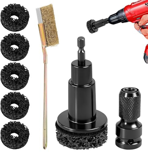 TTYSHIP® Radnaben Reinigungsset, Radnabenschleifer Stehbolzen | Radnaben Reinigungswerkzeug mit 5 Schleifpads, 1 Adapter, 1 Rostentfernungsbürste für 1/2-Zoll-Schlagschrauber