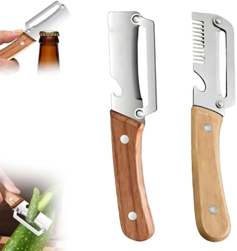 2 Stück Multifunktionaler Küchen Schäler mit Holzgriff Gemüseschäler,Multifunktionaler Gemüseschäler, Sparschäler mit Holzgriff & integriertem Flaschenöffner für Obst (C)