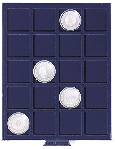 Leuchtturm 334107 Boîte à Monnaie Smart - 20 Compartiments carrés pour pièces jusqu'à 41 mm Ø - DT. 10 + 20 Euro, 10 DM en Capsules - Bleu