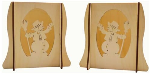 Erzwelt - Lichterbogenerhöhung aus Holz 2er-Set – Motiv Schneemann | 11,5 x 11 x 8,5 cm – Fensterbank Erhöhung für Lichterbogen – Schwibbogen Untersatz – Original Erzgebirge Sockel