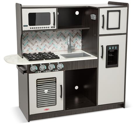 Melissa & Doug Chef's Wooden Pretend Play Kitchen for Kids with “Ice” Cube Dispenser - Charcoal Gray, Kids Kitchen Play Set, for Toddlers and Ages 3+ - FSC-Certified - FSC Certified
