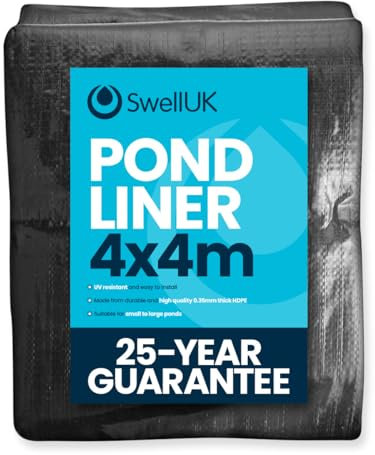 Swell UK 4m x 4m Pond Liner | 25 Year Guarantee | HDPE | UV Resistant | Garden Fish Ponds
