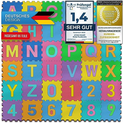 all kids United® Tapis Puzzle pour Enfants - Tapis de Jeu sans substances nocives Tapis de Jeu en Mousse EVA (XXL - Chiffres et Lettres)