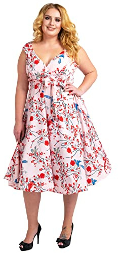 Miss Lavish London Women's Plus Size Dresses Retro Floral Rockabilly 40s and 50s Vintage Fashion [BIRD-PINK-20]