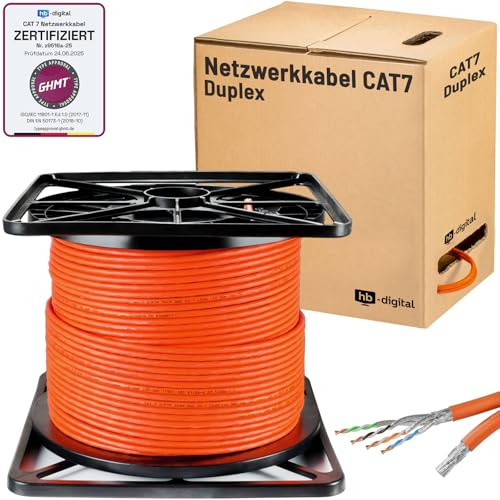 HB-DIGITAL 100m CAT 7 Netzwerkkabel reines Kupfer Duplex - Orange | LAN Kabel GHMT Zertifiziert Verlegekabel Ethernet Installationskabel, 10 Gbit/s, reines Kupfer AWG23 S/FTP