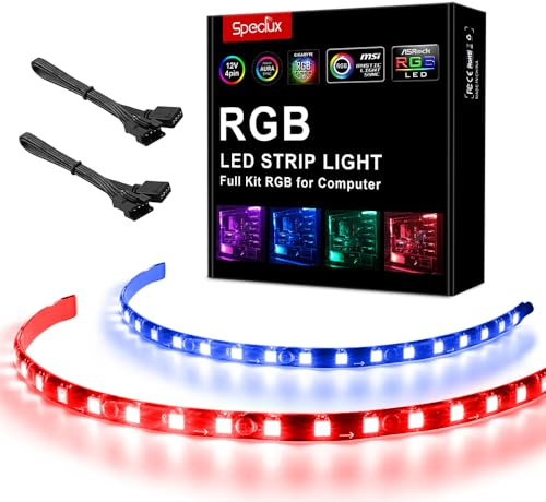 Speclux Bande Led RGB, Bande lumineuse Pour Modification/Réglage Du PC, Contrôle De la Carte Mère Via l'en-tête RVB 12V 4PIN (2 Strip Rgb)