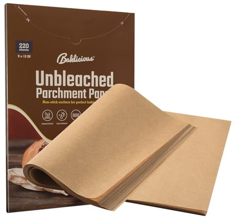 Baklicious 22.9x33cm 220pcs Unbleached Non-Stick Parchment Sheets | Perfect for Air Fryer, Oven, Bakeware, Steaming, Cooking Bread, Cupcake, Cookies, and Meat.