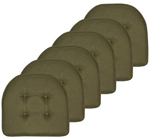 Sweet Home Collection Cojín de Espuma viscoelástica para Silla, con capitoné, Parte Trasera de Goma Antideslizante, en Forma de U, 17 x 16 Pulgadas, Color Verde Militar, 6 Unidades