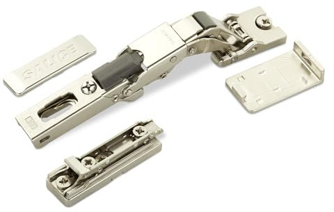 2 x Salice Universalscharnier für Glastür oder Spiegeltür 110° inkl. Linear-Montageplatte Höhe 3 mm mit Euroschrauben, Exzenterverstellung, Möbelscharniere mit Abdeckkappen