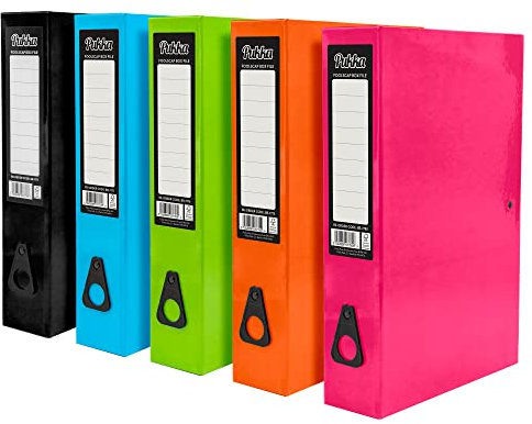 Pukka Pad, Brights Box Files – 10 Pack of Assorted Colours – 70mm Spine with Customisable Label for Large Amounts of Documents and Thumb Hole Retrieval – 37 x 24cm