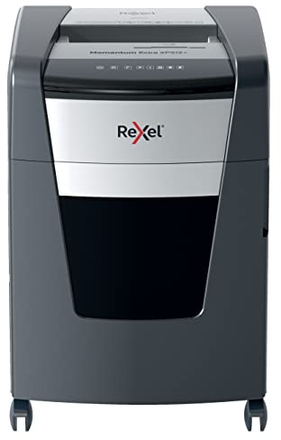 Rexel XP512+ Aktenvernichter mit Mikroschnitt, vernichtet bis zu 12 Blatt auf einmal, Sicherheitsstufe P5, Anti-Papierstau-Technologie, 45-Liter-Behälter, schwarz, Momentum Extra Serie, 2021512MCH