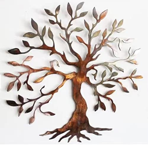 YWEC Art Mural en Métal Arbre De Vie, Décor d'art Mural Rond D'olivier, Ornements Géométriques d'art De Mur De Famille Décoration Murale Minimaliste À Suspendre-36CM