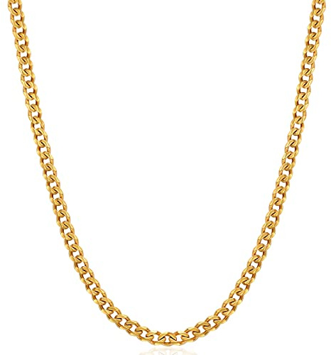 Fiusem 3.5mm Gold Chains for Men, 18K Gold Plated Mens Necklace Chains, Stainless Steel Cuban Link Chain Necklace for Men and Women, Mens Chains 20 Inch