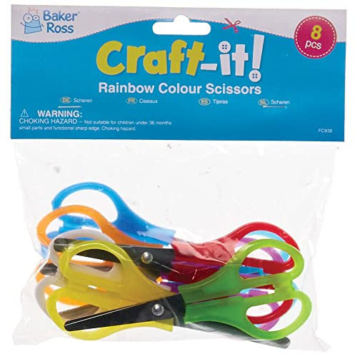 Baker Ross FC938 Scheren in Regenbogenfarben - 8 Stück, Kinderscheren, Bastelmaterial für Kinder,Schultüte Füllung