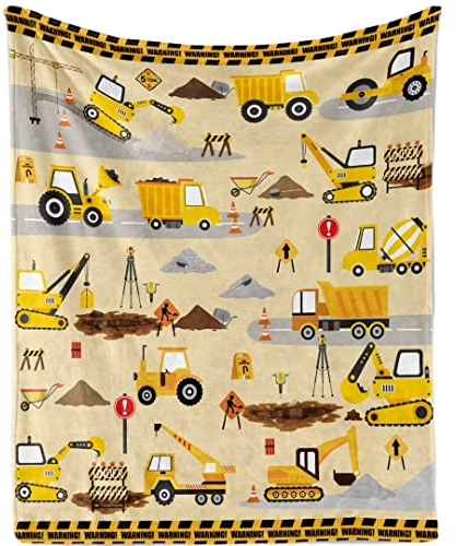 Couverture Douillette pour Enfants - Douce et Chaude - pour Chantier de Construction - pour bébé garçon - pour Chantier de Construction - en Flanelle Polaire - Impression d'excavatrice en Peluche