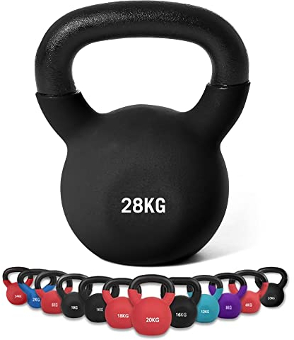 wuuhoo® Kettlebell Dwayne - Kugelhantel 2kg - 28kg aus massivem Gusseisen mit Neopren Beschichtung, Schwunghantel für Dein Krafttraining, Gewichte mit Farbcodes - Fitnessgerät für Zuhause (l) 28 kg