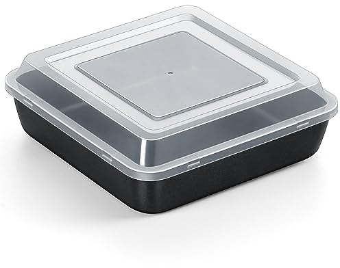 HaWare Teglia quadrata con coperchio, in acciaio inox, rettangolare, con rivestimento antiaderente, 21 x 21 x 5 cm, perfetta per torte/brownie/lasagne, atossica, facile da pulire