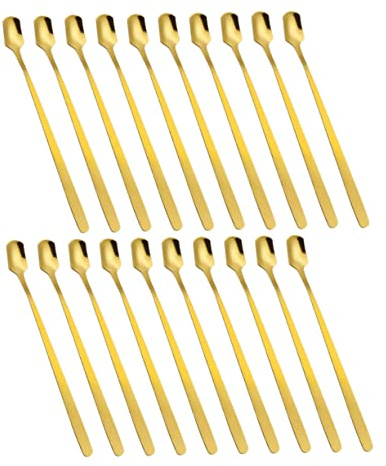 Yardwe Set 20 Pezzi Cucchiai da Caffè Oro in Acciaio Inossidabile Testa Quadrata, Manico, Resistente e Sicuro, per Gelato e Tè Freddo, Regalo Housewarming