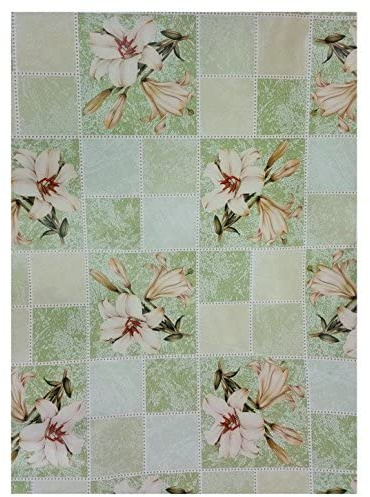 Wachstuch Tischdecke rund 140cm Durchmesser, Wachstischdecke abwaschbar, Wachstuchtischdecke wasserabweisend (Lilie grün Creme 118d)