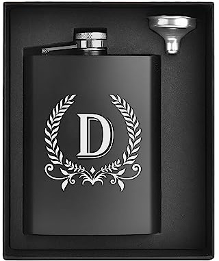 ELEGANTPARK Hip Flasks for Liquor for Men with Initials Monogrammed Gifts for Men Birthday Personalized Gifts for Him Groomsmen Dad Engraved Hip Flask with Funnel 8 OZ Letter D