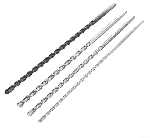 4Pcs Long Masonry Drills, 300mm Long Masonry Concrete for IMPACT Drill Bits Triangle Shank 6-12mm Drill for Bricks Blocks Concrete Carbide Tips