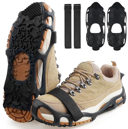 Spikeless Ice Cleats, Indoor Outdoor Snow Traction Crampons Anti-Slip Roofing Shoes Grips Grippers Slip-On Rubber Tread Overshoes Spikeless Traction Devices for Slick Wet Slippery Surfaces