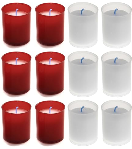 AROMATIS - Lot de 6 Bougies Rouges + 6 Bougies Blanches 6,5 x 4,7(Ø) cm (2,56 x 1,85) - Voile Votive - Bougie Liturgique Souhaits - Durée 24 Heures - Paraffine Végétale
