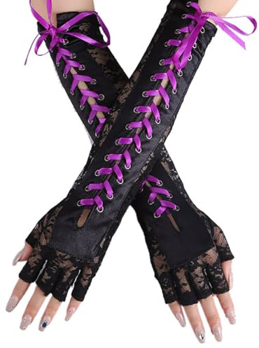 Prosy Schwarz Schnürung Fingerlose Handschuhe Lange Ellbogen Handschuhe für Kostüm Party Schnürung Arm Warmer für Frauen und Mädchen