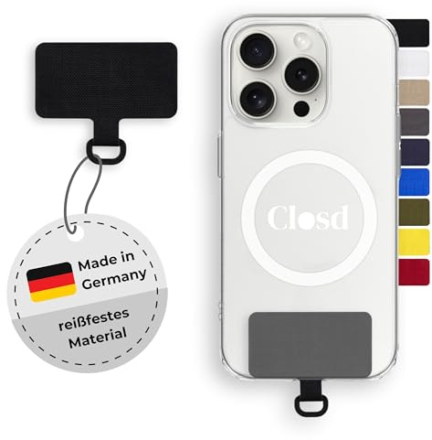 Closd Halterung für Handyketten, extrem reißfest, absolut sicher, schwarz, universal für jede Handyhülle, Made in Germany, sehr dünn nur 0,75 mm