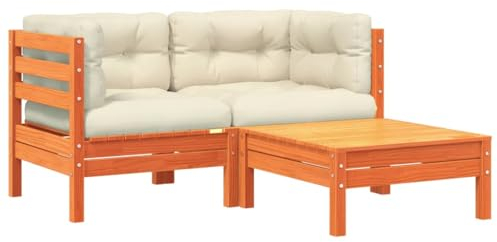 vidaXL Gartensofa 2-Sitzer, Outdoor Sofa mit Latten-Design, Gartencouch mit Kissen Hocker, Gartenmöbel Gartengarnitur Sitzgruppe Chaiselongue